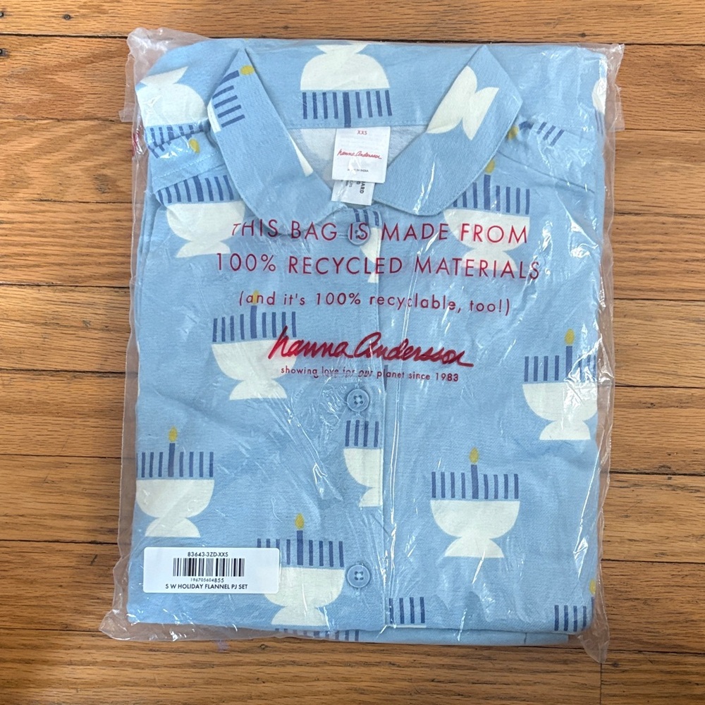 *Hanna Andersson Light Blue Pajama Set with White and Blue Menorah Pattern